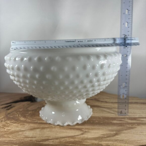 Vintage White Milk Glass Hobnail Lamp Globe Shade 10" Fitter Crimped Ruffled - Picture 8 of 9